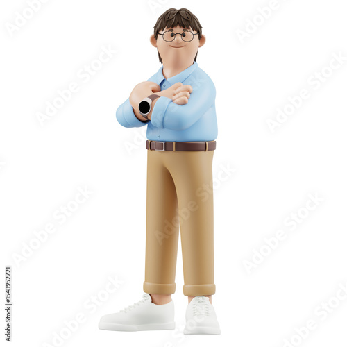 3D Render of Cartoon Man with Arms Crossed