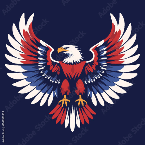 Patriotic american bald eagle with wings spread wide
