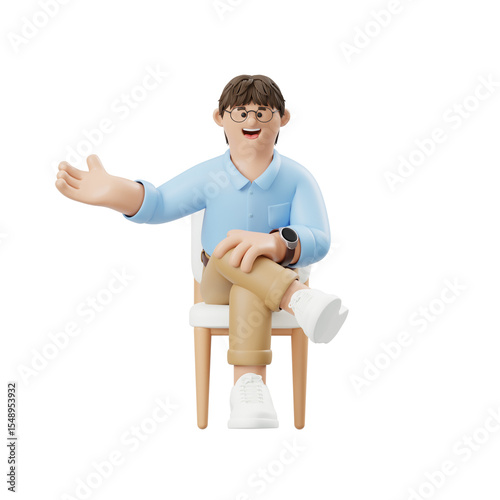 3D Render of Man Sitting on Chair