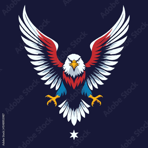 Patriotic american bald eagle with wings spread wide