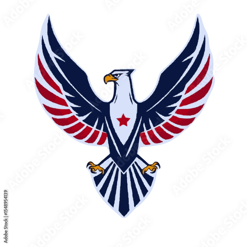 Patriotic american bald eagle emblem design with spread wings