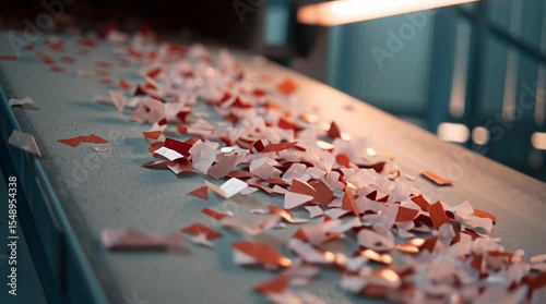 Eggshell Processing Line: An industrial close-up of an eggshell processing line, where the remnants of eggs are conveyed along a belt, presenting a detailed view of the manufacturing process.