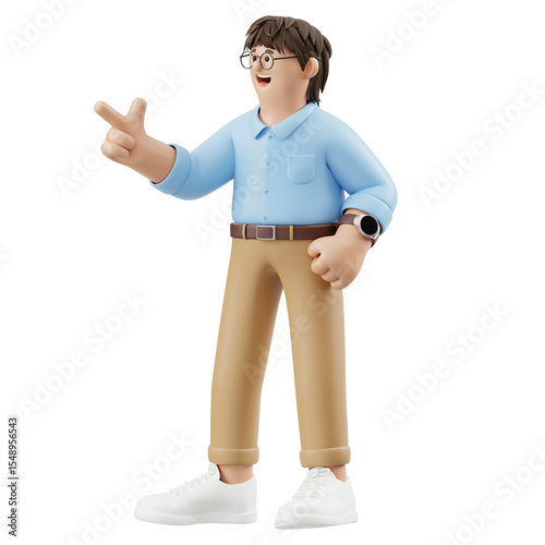 3D Render of Man in Casual Attire Pointing
