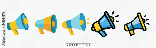 Collection of Colorful Megaphone Icons in Various Styles for Announcement