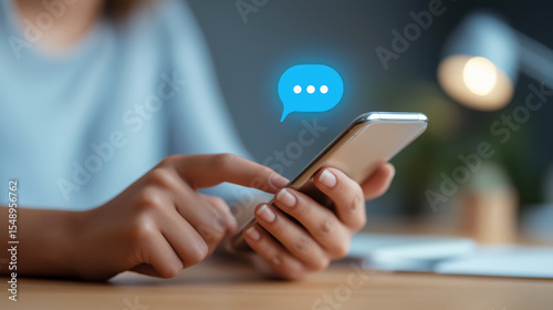 Sending instant messages home office mobile cozy close-up