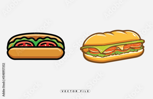 Two Delicious Sandwiches Vector Illustration for Menu Design