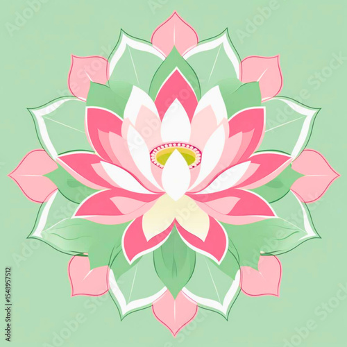 Pink and green lotus flower mandala design illustration