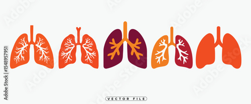 Set of Human Lungs Illustrations in Different Colors