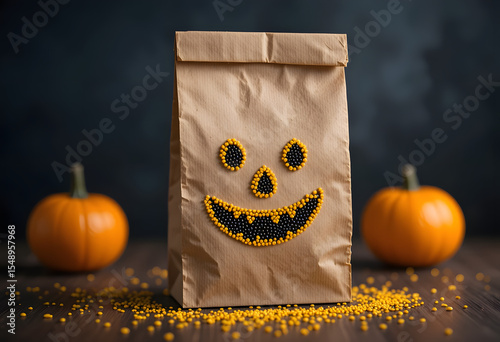 Halloween treat bag with jack o lantern face