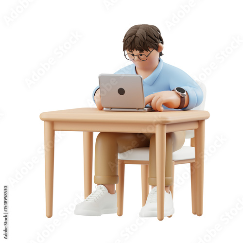 3D Render of Man Studying at Desk
