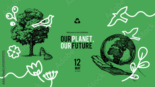 Hand drawn vintage eco-friendly ecology collage banner. Vector sketch vector illustration