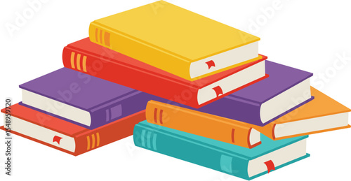 Stack of colorful books, reading materials, study resources, education concept, library items, literature learning tools, academic knowledge, school supplies, isolated book pile,