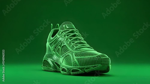 Green Wireframe Sneaker A Digital Rendering of Sporty Shoe on Green Background