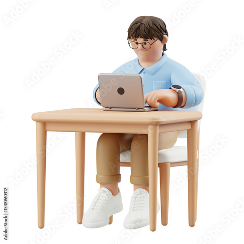 3D Render of Man Working on Laptop