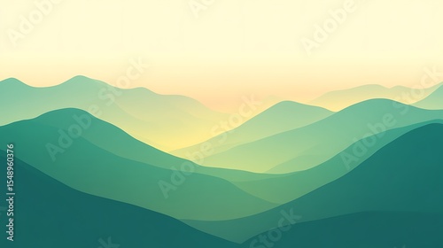 Abstract mountain range background in shades of teal and yellow for digital design