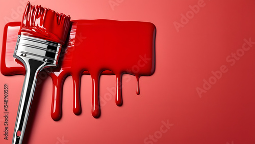 Red paint brush stroke dripping on red background