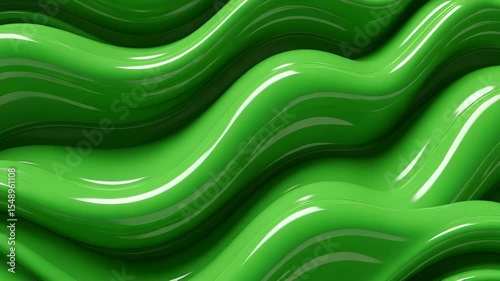 Vibrant Green Waves Abstract Background with Glossy Texture and Fluid Motion Perfect for Modern Design