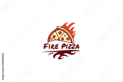 Fire Pizza Curve Logo with Swoosh Flame