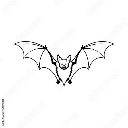 Detailed illustration of a bat in flight showing its wings wide open and features in a natural setting