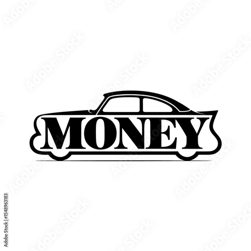 Vintage car silhouette combined with bold money lettering in a unique artistic design