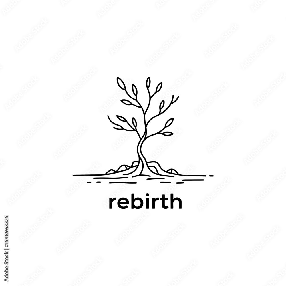 Obraz premium Symbolic representation of rebirth with a minimalist tree design shown in black and white