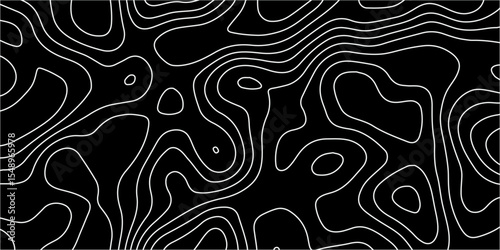Dark Modern Topographic Background with Bold Contour Line Elevation Mapping Vector.