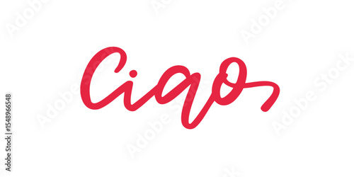 Ciao Handwritten Calligraphy Word – Red Script Italian Greeting on White Background