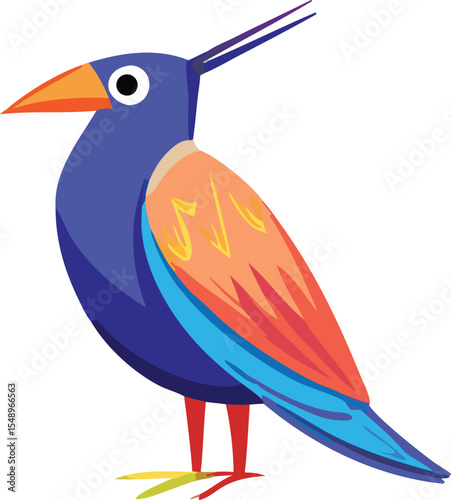 Vibrant Illustration of a Stylized Bird with a Long Beak and Colorful Plumage colorful bird illustration features long beak predominantly blue body