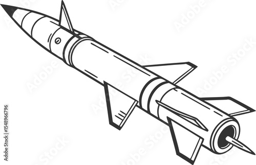 Black and White Missile Illustration Line Art Design