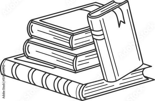 Stack of Books Line Art Drawing Black and White pile