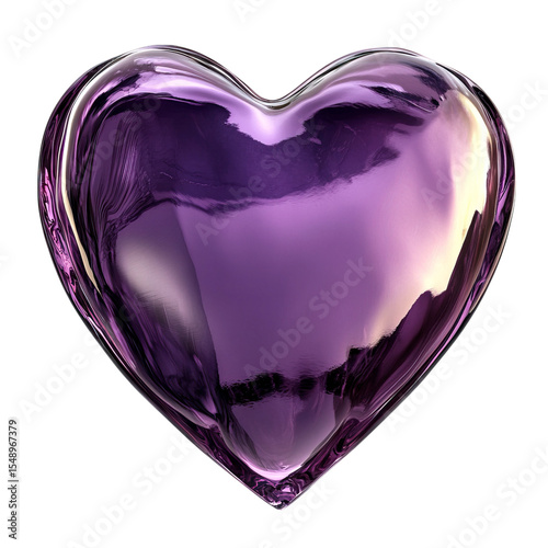Purple Glass Heart Shiny, Reflective, Romantic Symbol