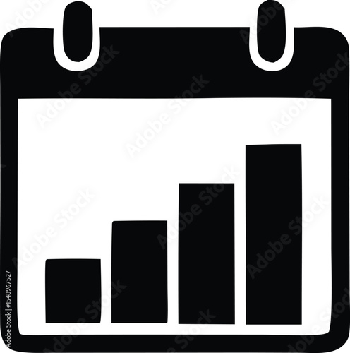Calendar Icon Showing Increasing Bar Graph Representing Growth and Progress Over Time black white calendar icon displays upward trending bar graph indicating
