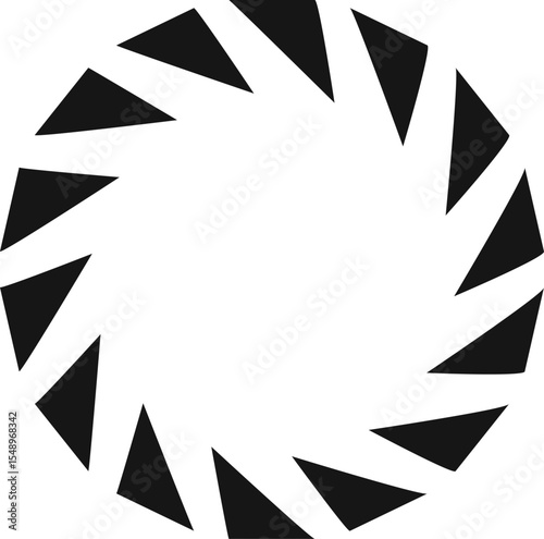 Black and white abstract geometric pattern forming a circular shape creating a hypnotic rotating illusion, ideal for backgrounds and decorative elements