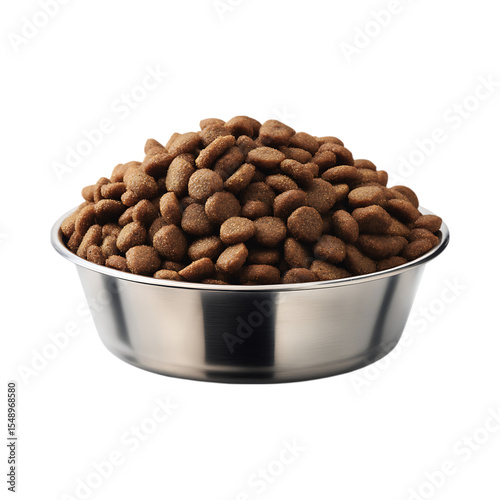 Pet Food Kibble in Metal Bowl Premium Dry Dog or Cat Food against transparent background