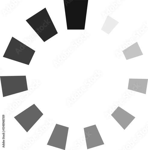 Circular progress indicator with dark and light gray rotating squares on a white background, symbolizing ongoing operation or download status