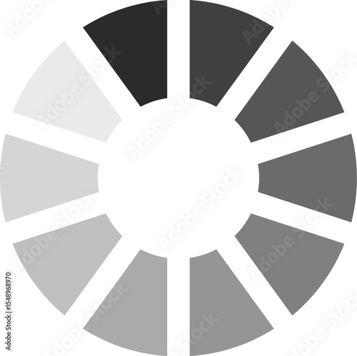 Circular progress bar or loading indicator featuring grayscale segments visually representing ongoing operations or data transfers, creating a modern and clean design element for user interfaces