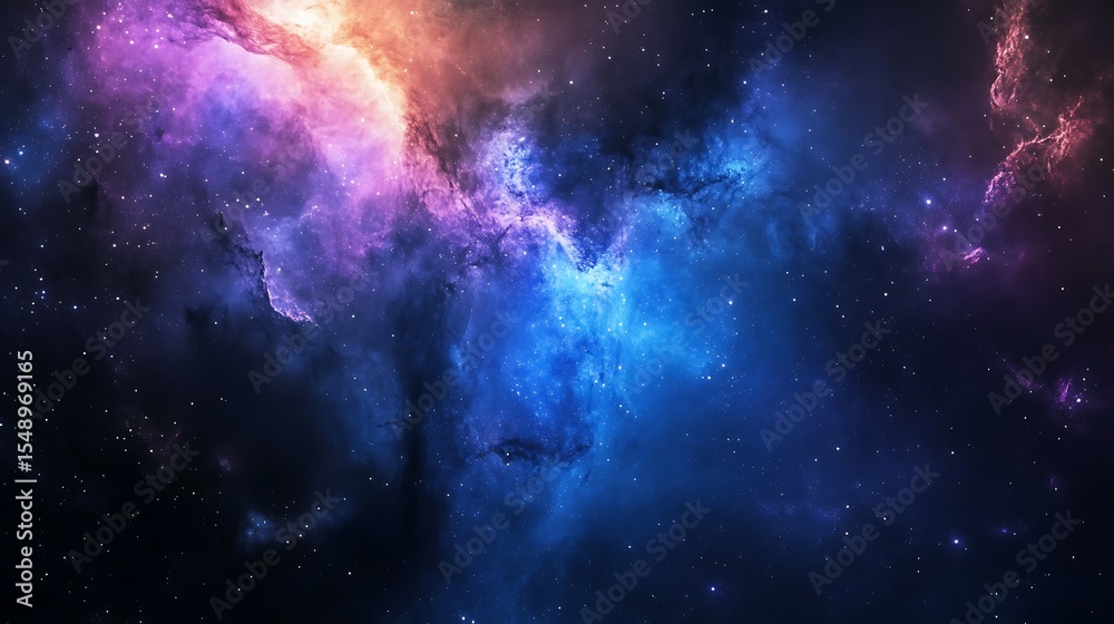 Fototapeta premium Colorful cosmic nebula and galaxy cluster in deep space for scientific exploration