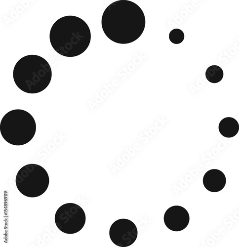 Loading icon featuring twelve black dots arranged in a circular pattern, visually representing processing or buffering. Ideal for illustrating progress in digital interfaces