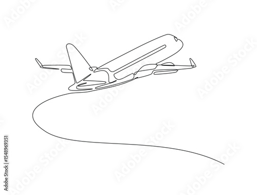 Continuous one line drawing of flying airbus or plane. Aeroplane fly outline illustration. Editable vector.