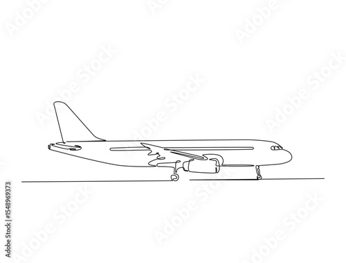 Continuous one line drawing of airbus or plane. Aeroplane outline illustration. Editable vector.