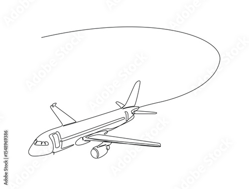 Continuous one line drawing of flying airbus or plane. Aeroplane fly outline illustration. Editable vector.
