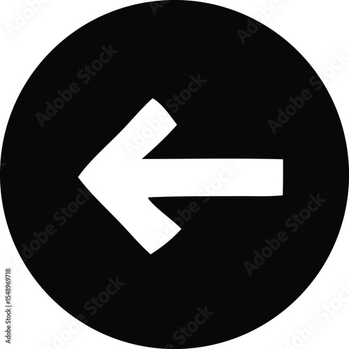 Circular Black and White Left Arrow Icon Graphic Design Element simple graphic design element featuring white left arrow inside black circle common