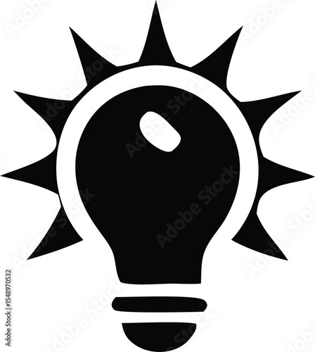 Abstract Black and White Lightbulb Illustration with Spiky Sunburst Design Element stylized graphic depicts lightbulb sharp sunburst radiating outwards creating bold visual