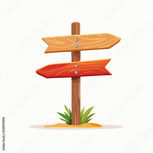 A rustic wooden signpost with two blank arrows, great for western designs, maps, or party decor.