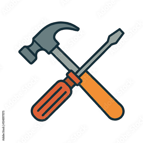 A clean and modern vector icon set featuring various tools including a wrench, screwdriver, hammer, and spanner. The minimalistic line art design represents repair services, construction work, DIY pro