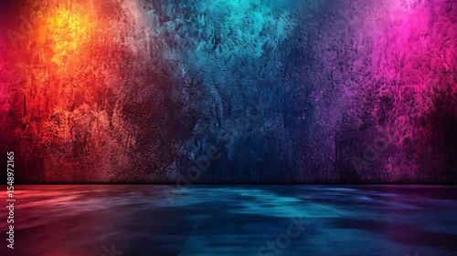 Vibrant Neon Wall with Reflective Floor