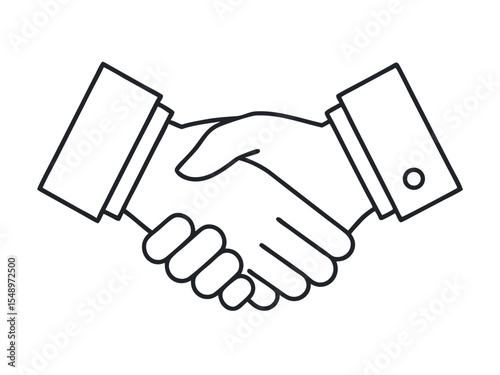 Minimal Line Art Handshake Vector Icon Simple Black Outline Partnership Illustration on white background