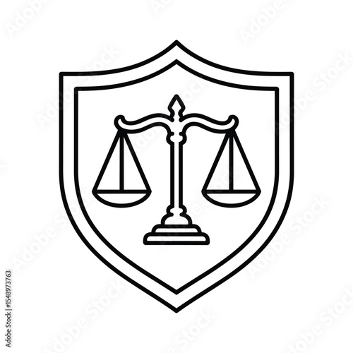 Scales of Justice inside Protective Shield Icon Graphic
