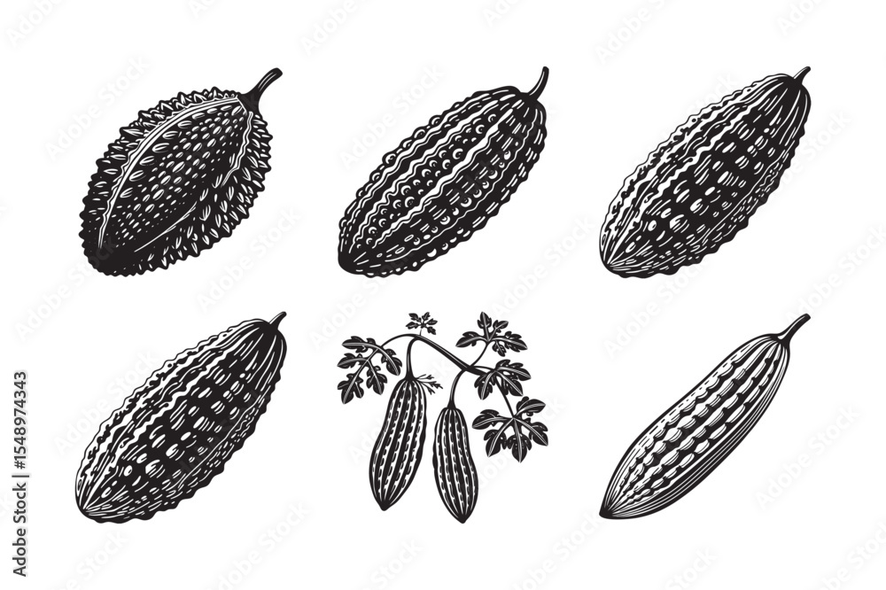 custom made wallpaper toronto digital black silhouette of bitter gourd bundle on the white background