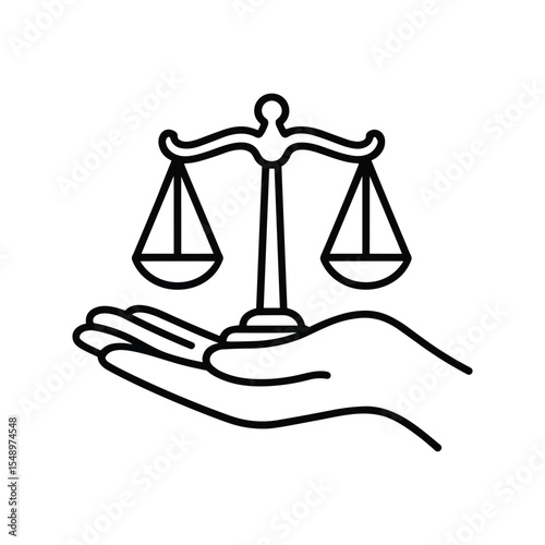 Scales of Justice Icon in Hand: Law, Balance, Fairness Concept